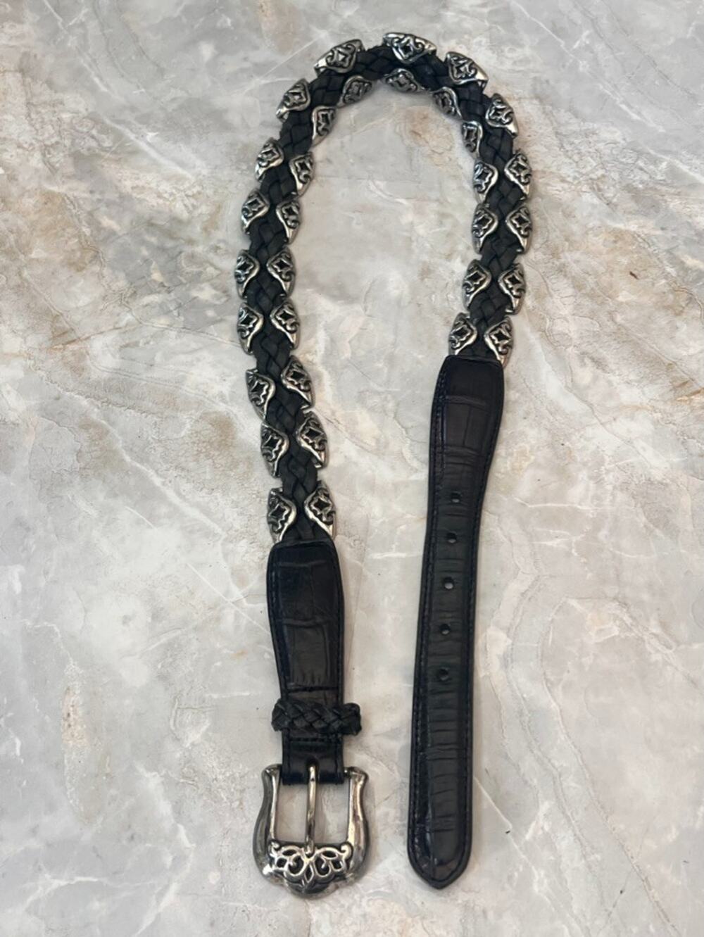 1996 Unbranded Black Leather and Silver Link Belt Size S